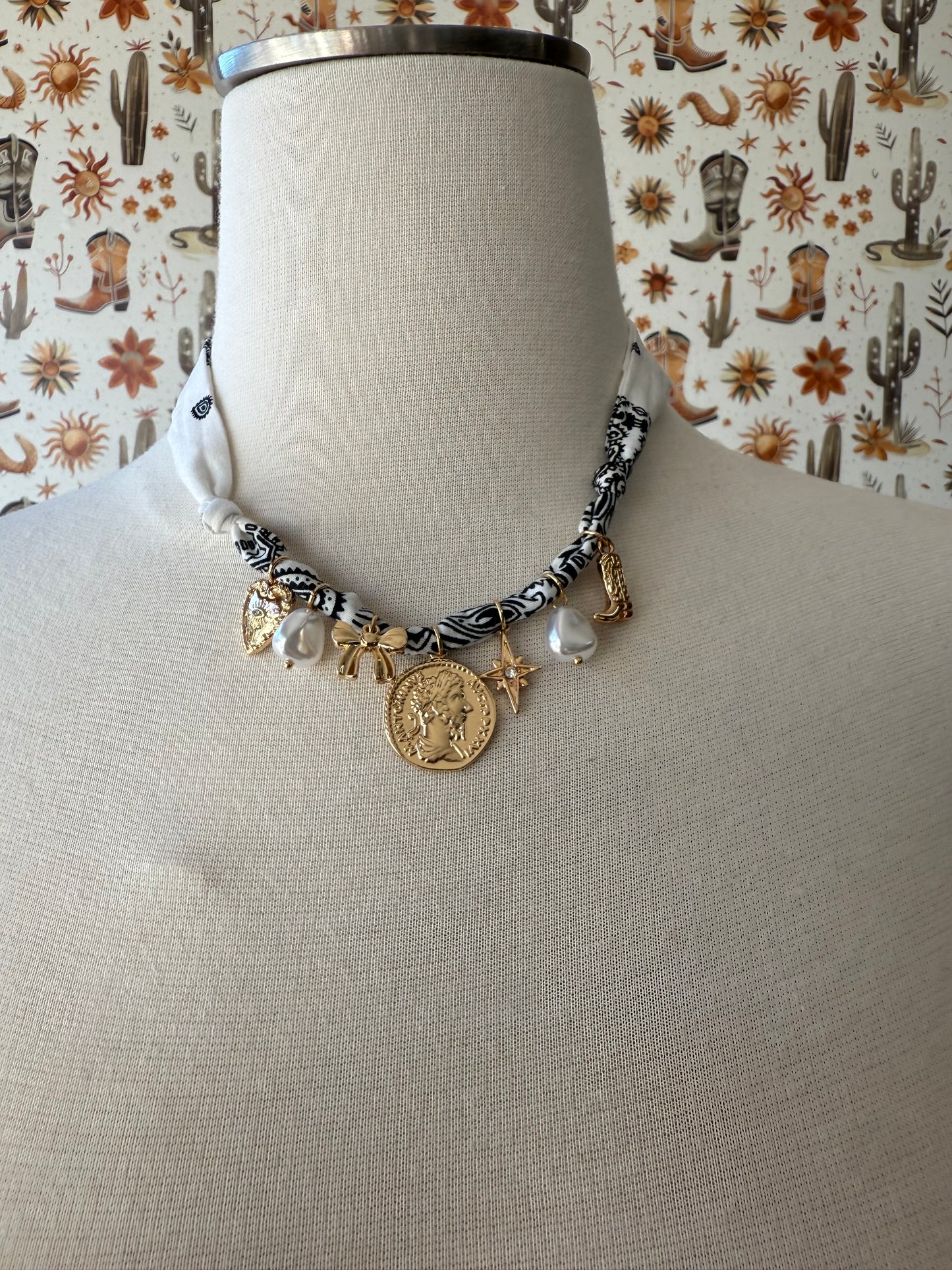 White & Black Bandana Necklace