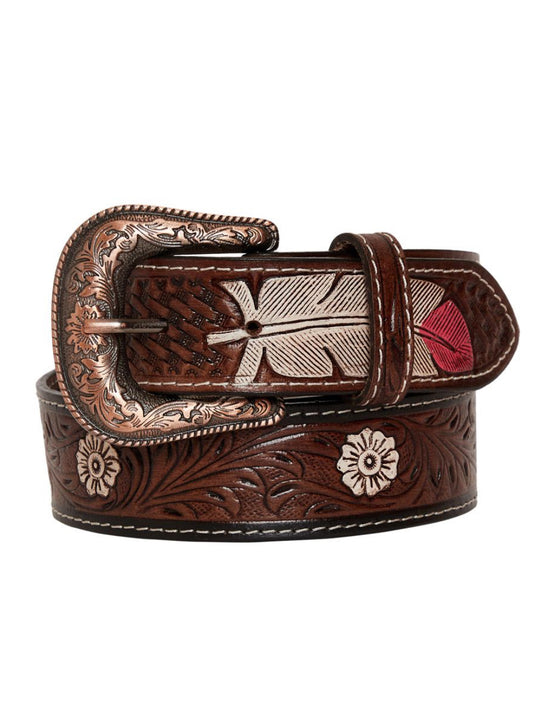 PINK FEATHER HAND-TOOLED LEATHER BELT 🪶