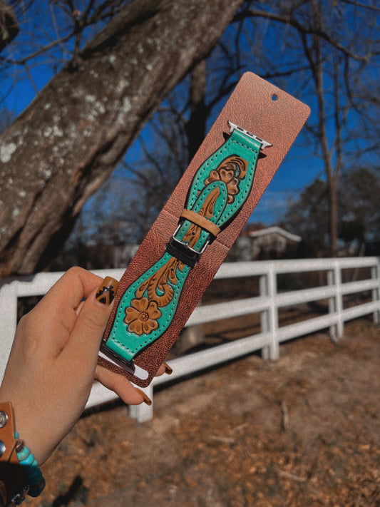 Genuine Carved Leather & Turquoise