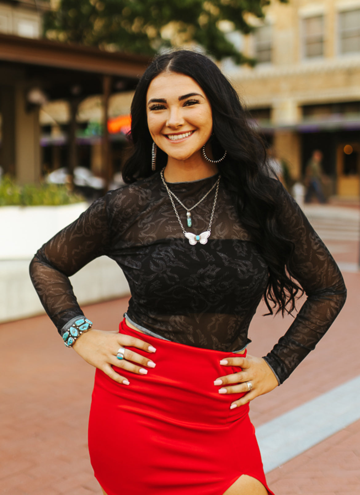 Boot Stitch Mesh Long Sleeve Crop Top