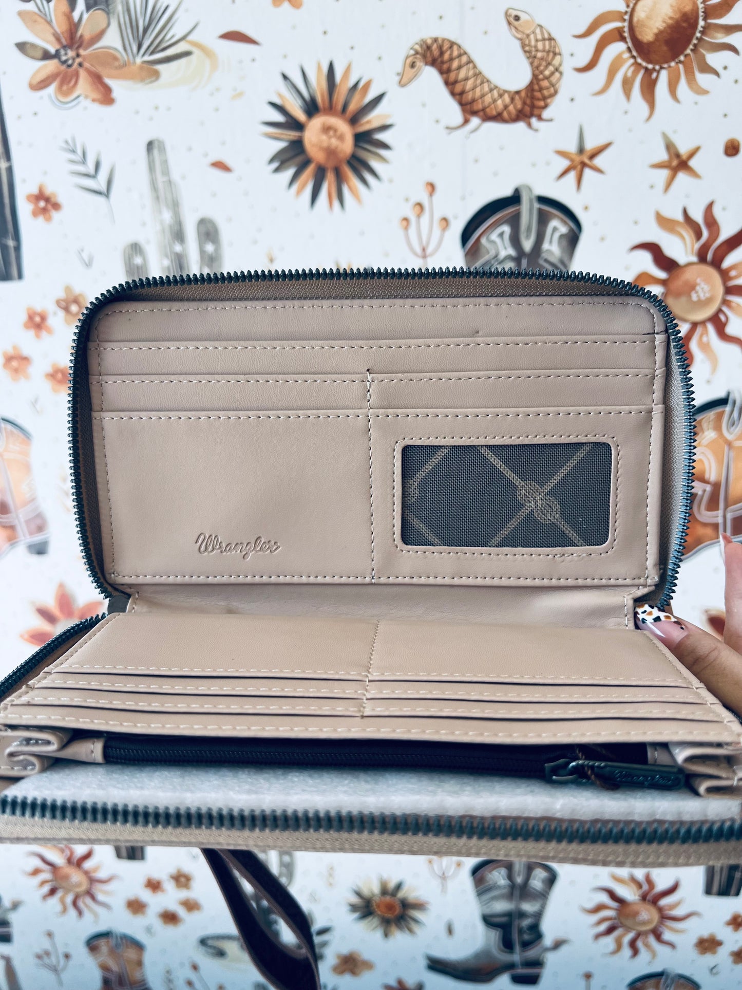 Tan Wrangler Embroidered Wallet/Wristlet