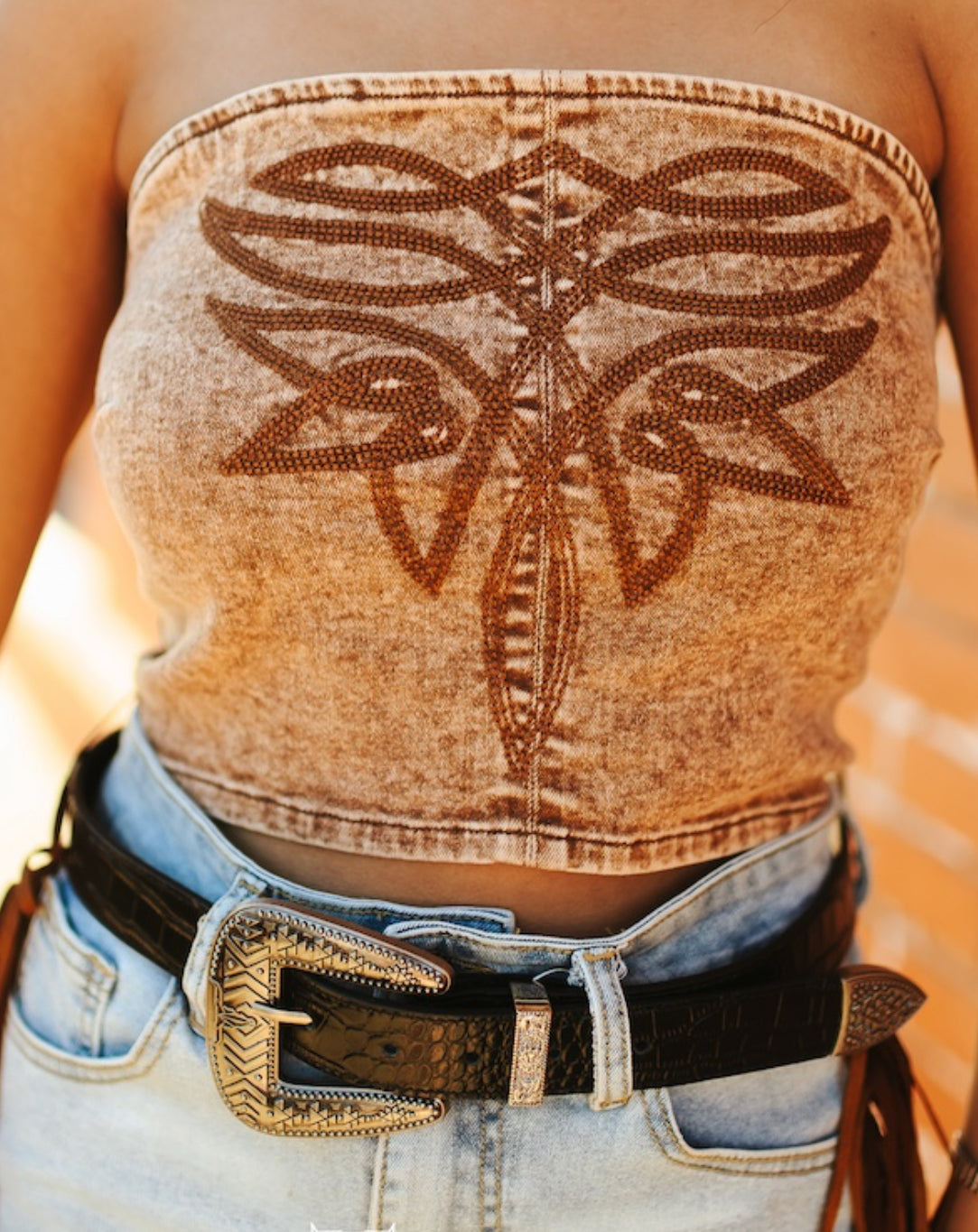 Camel Boot Stitch Embroidered Corset Top