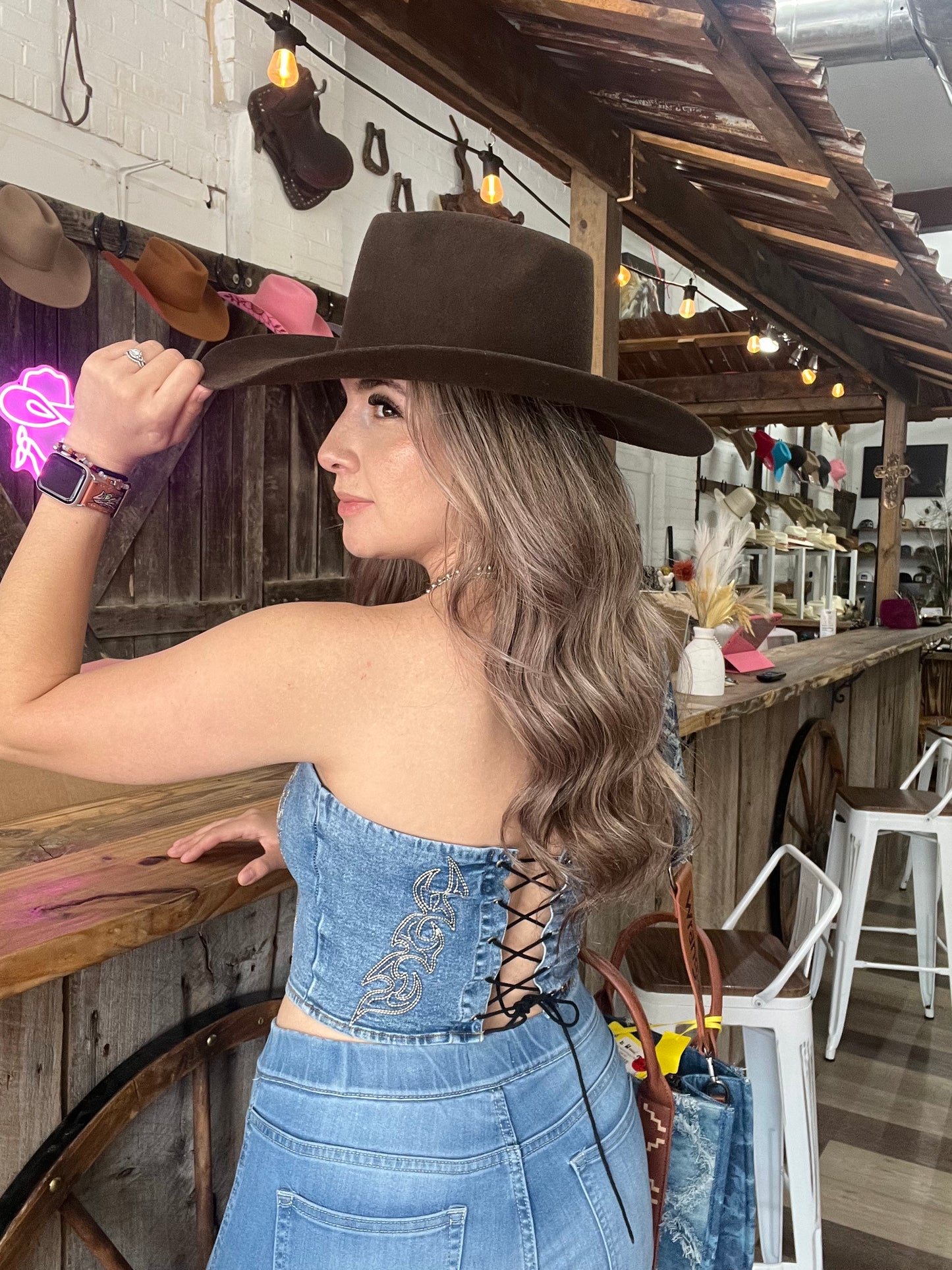 Denim Embroidered Lace Corset