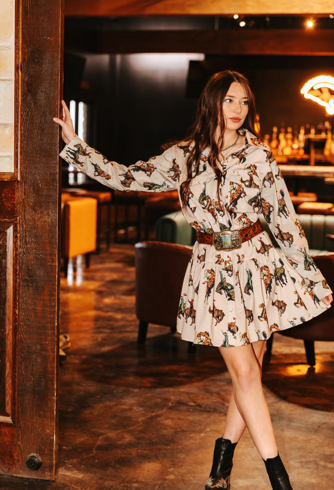 Western Cowgirl Button Down Ruffle Dress