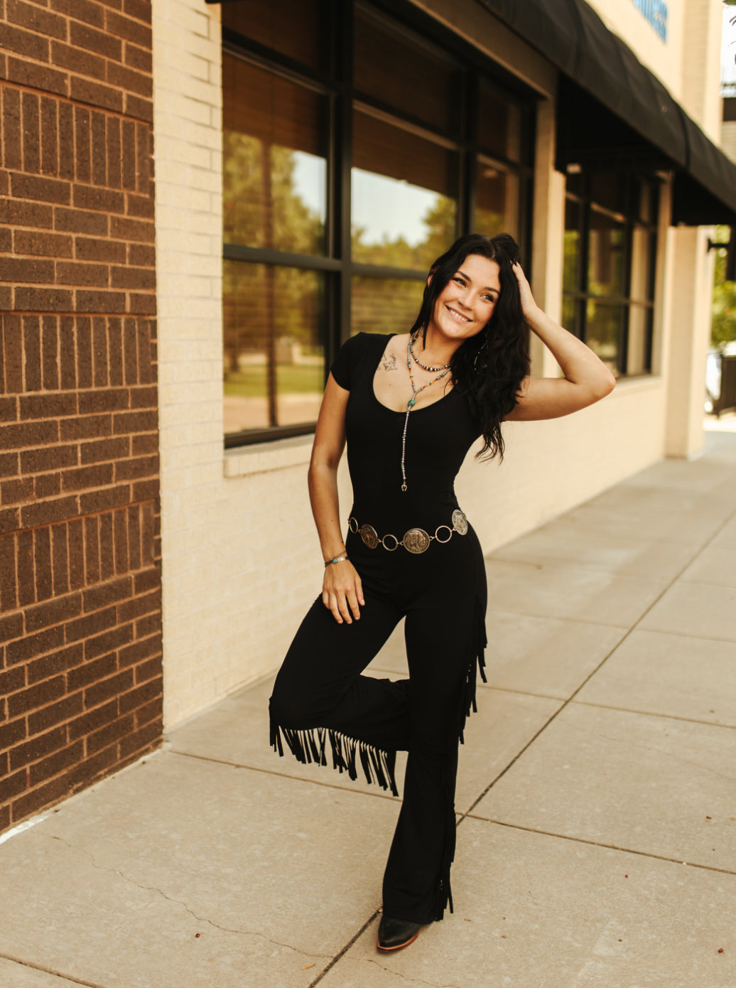 Black Jumpsuit w Side Fringe
