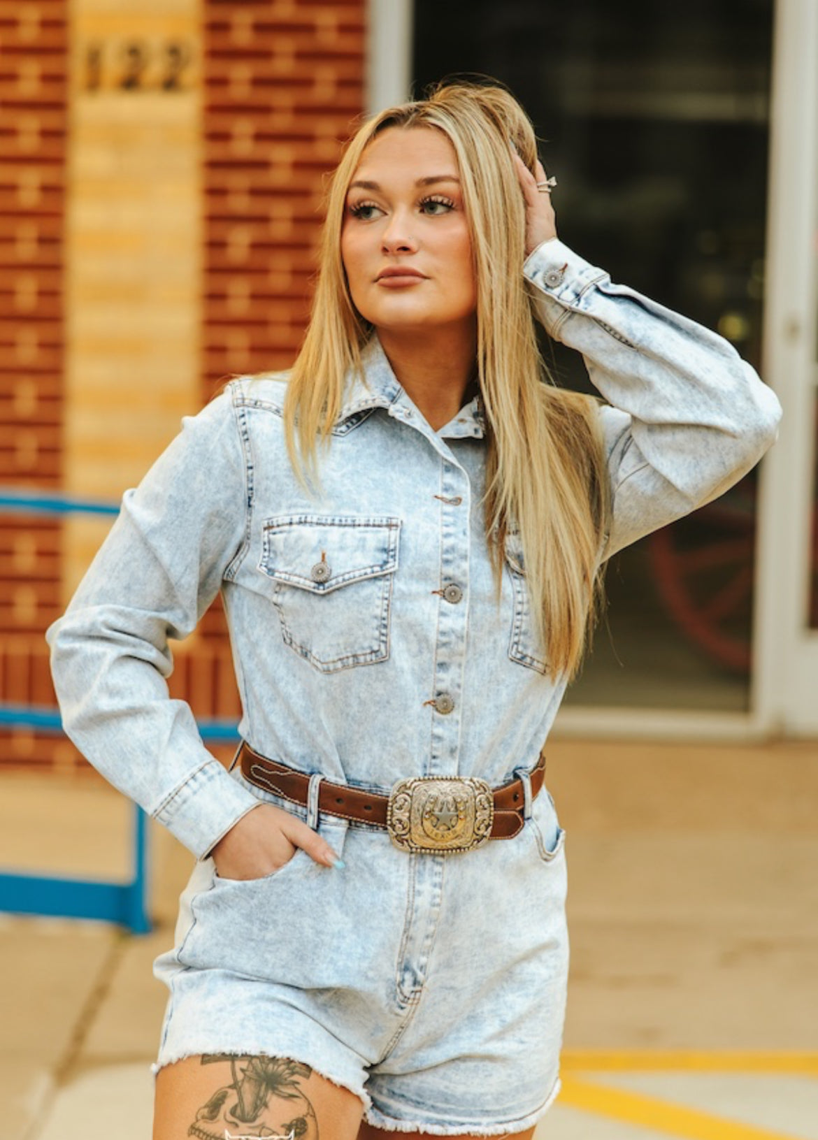 Stone Wash Denim Stretch Romper