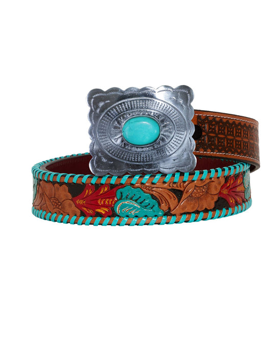 Tropical Forest Hand Tooled Leather Belt