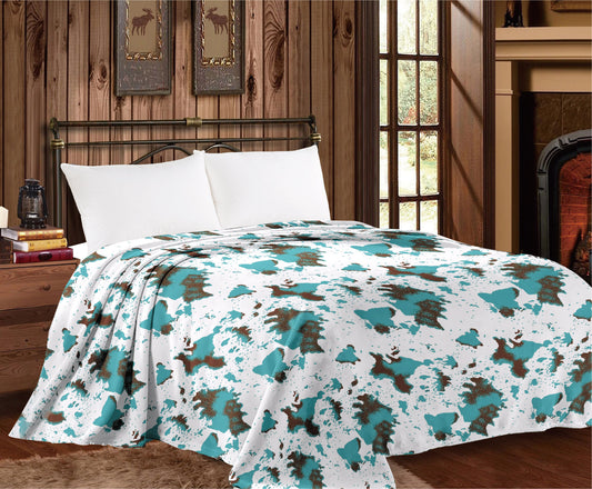 Turquoise Cow Print Soft Blanket