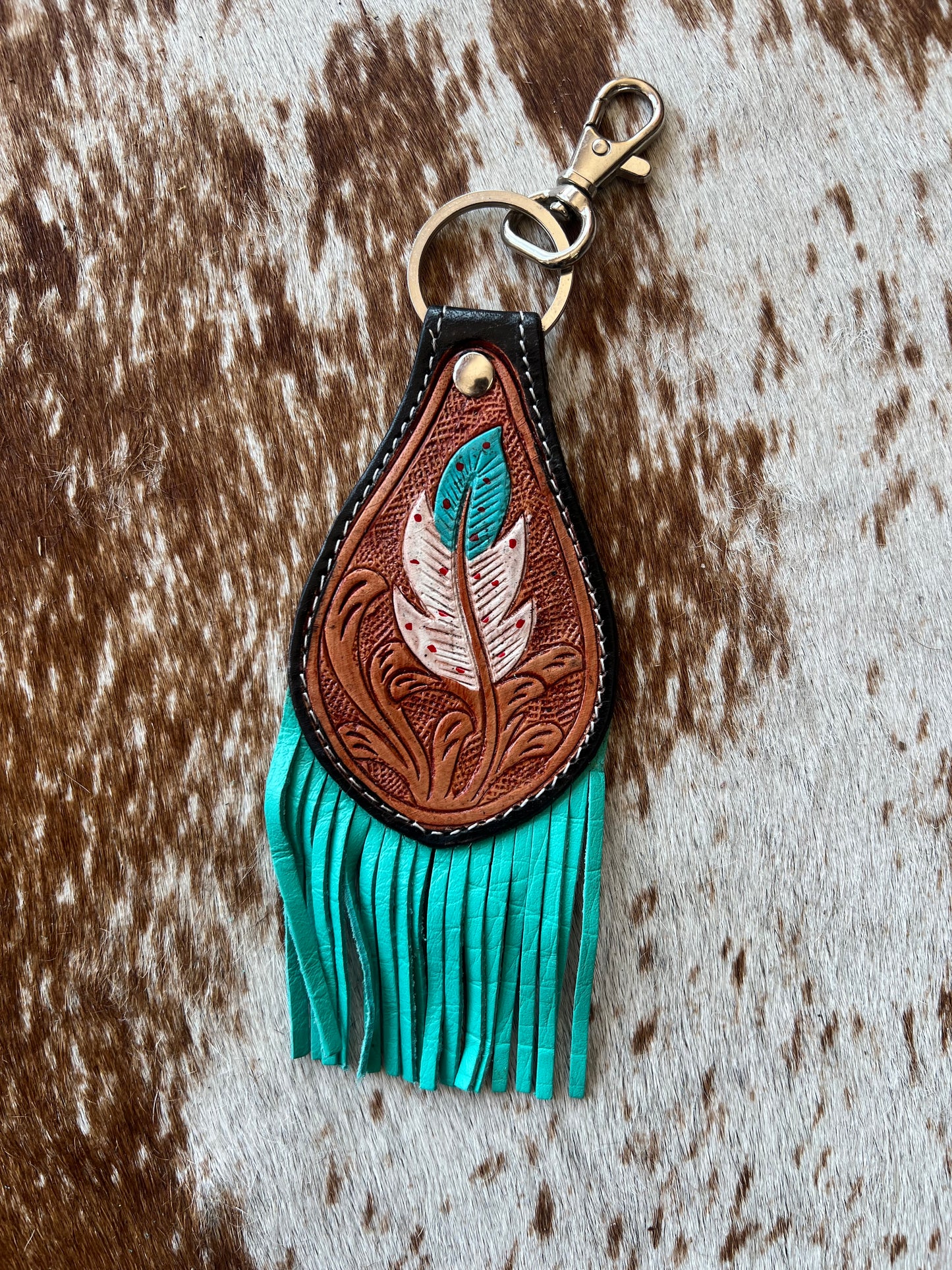 Genuine Leather Hand Tooled Keychain
