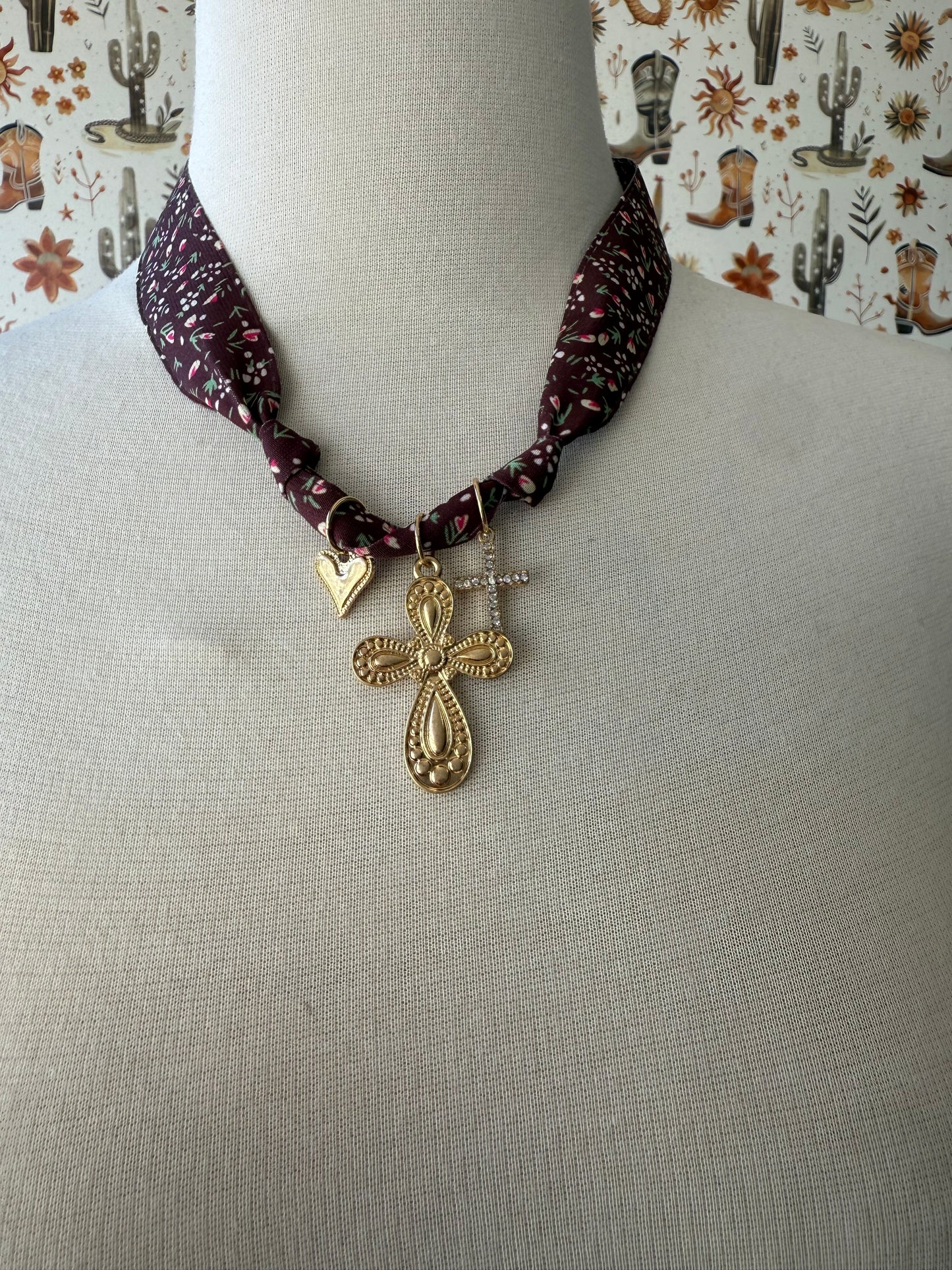 Floral Burgundy Bandana Necklace