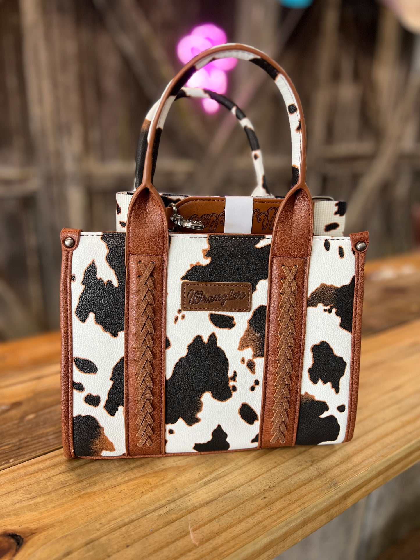 Wrangler Brown Cow Print Concealed Carry Tote/Crossbody Bag