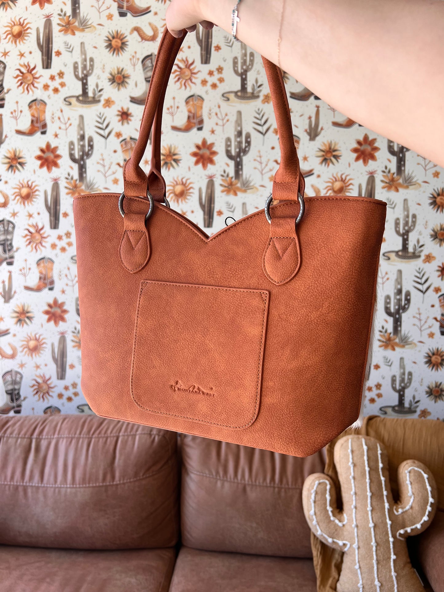 Montana West Tooled & Cowhide Whipstitch