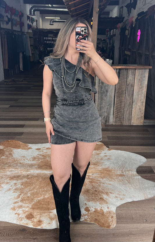 The Black Denim Romper