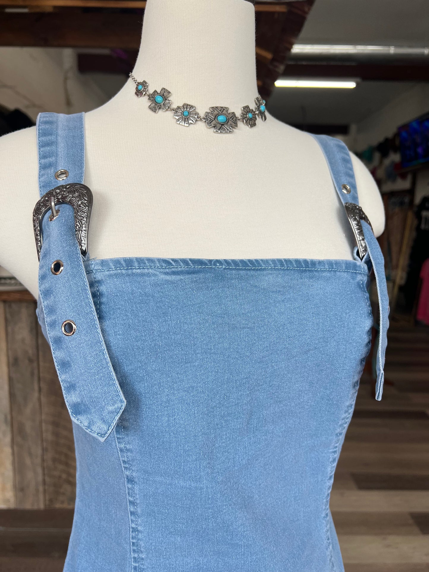 The Denim Buckle Strap Dress