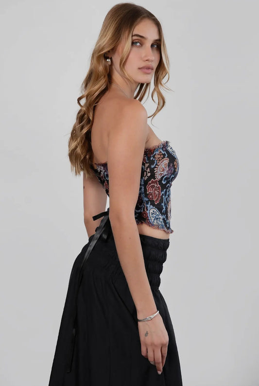 Multi Color Distressed Corset Top