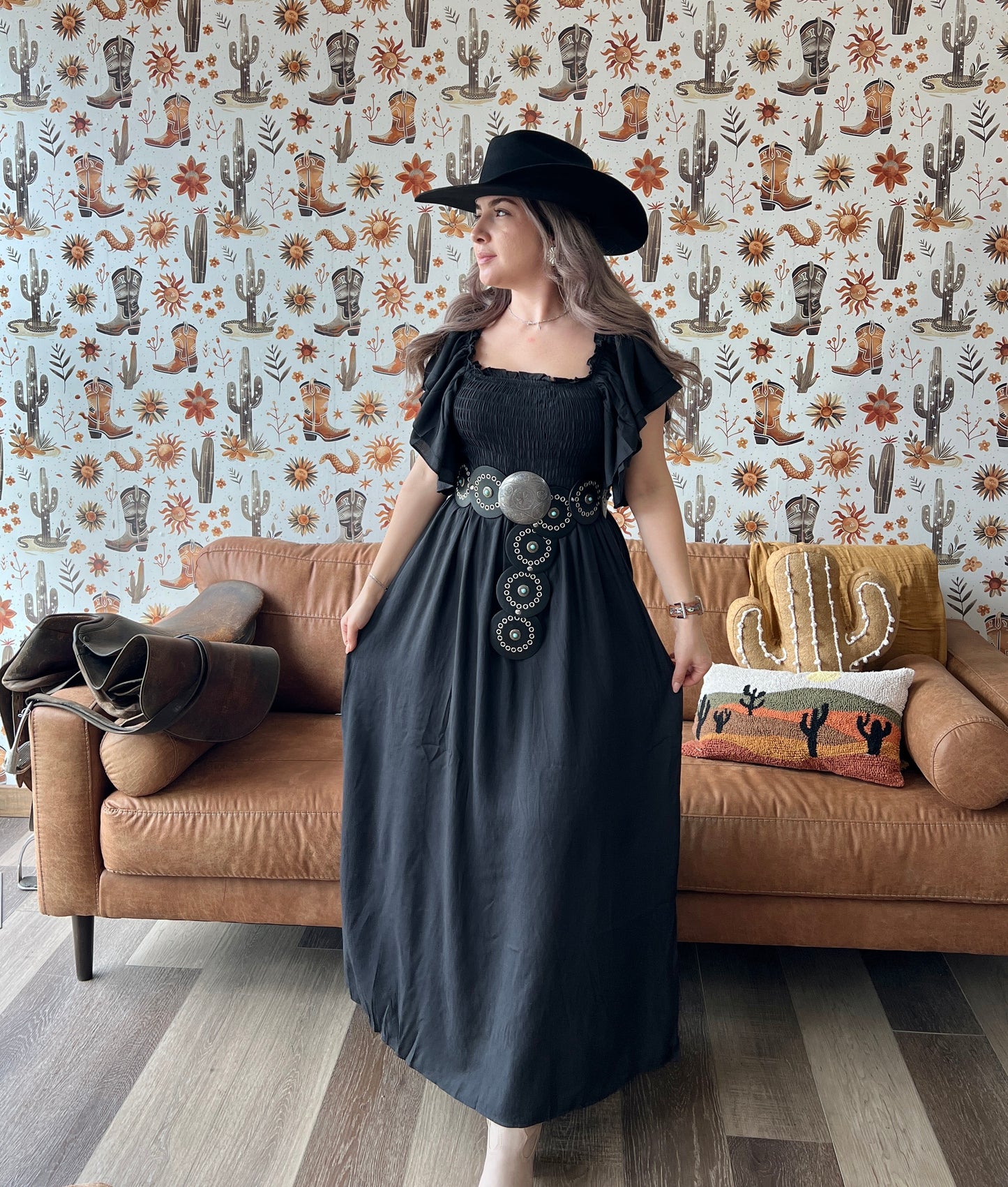 Rauched Black Maxi Dress