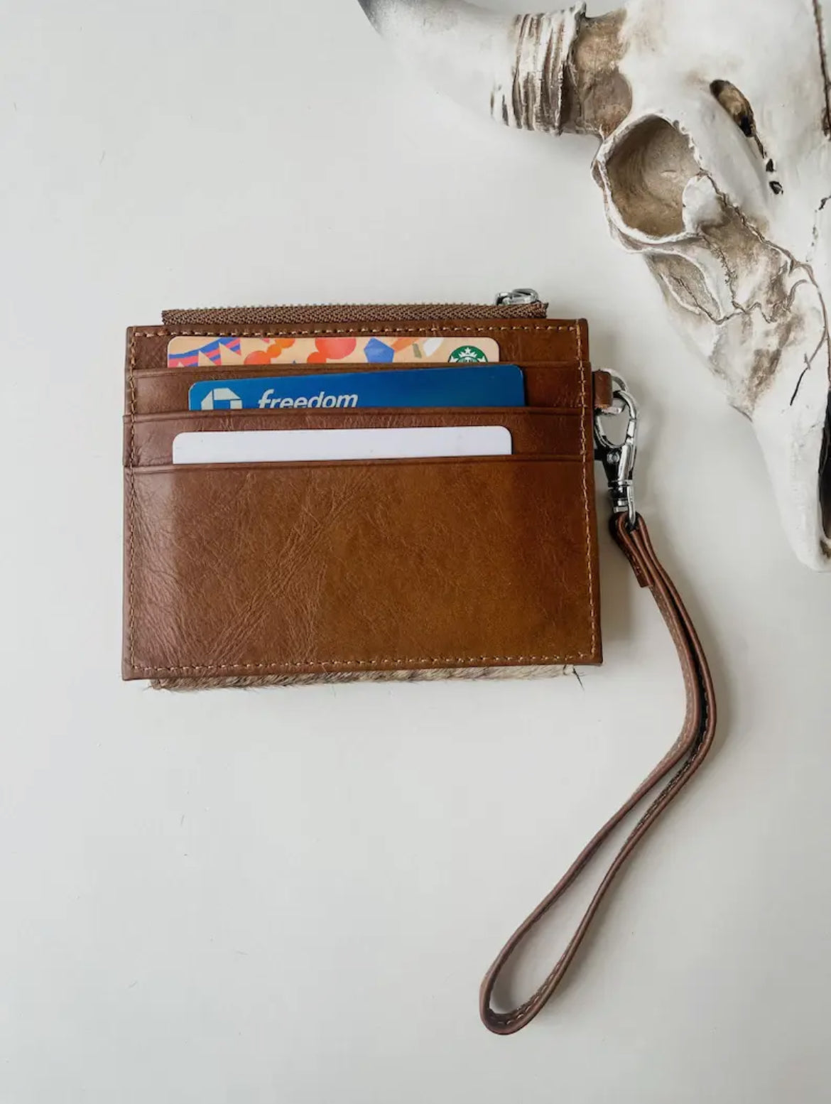 Western Cowhide Leather Wristlet Wallet