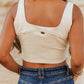Ivory Stretch Suede Boot Stitch Embroidered Concho Button Top