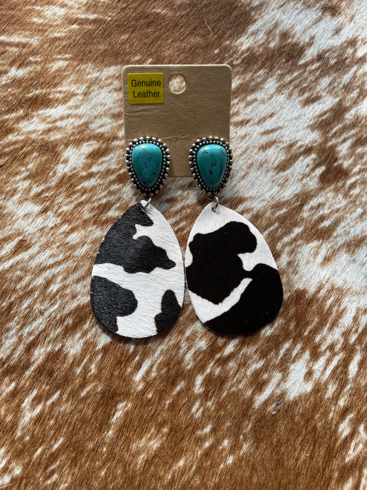 Black Genuine Cowhide Earrings