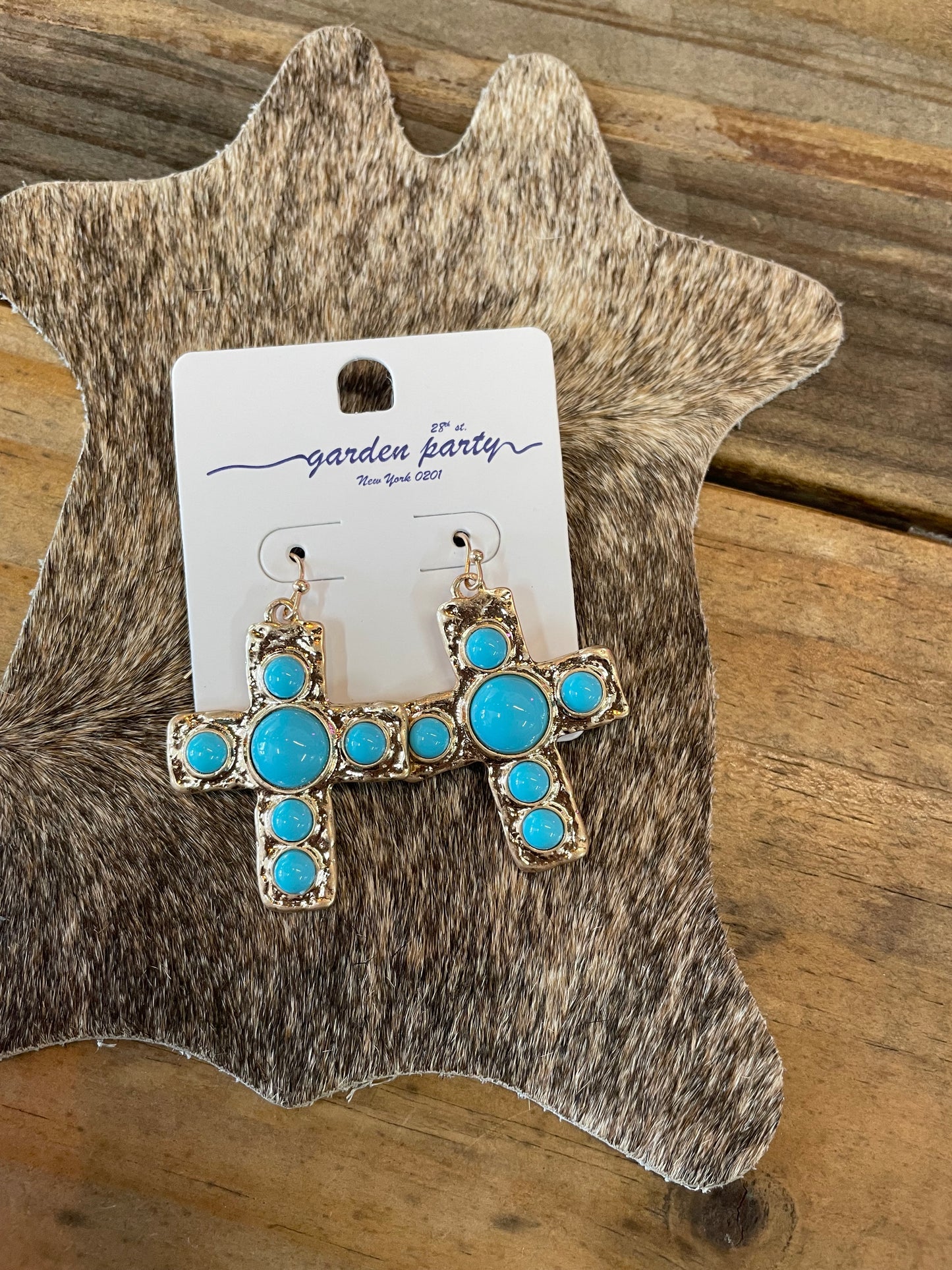 Turquoise and Gold Cross Earrings