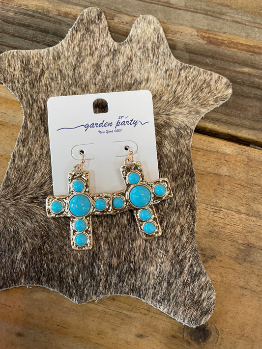 Turquoise and Gold Cross Earrings