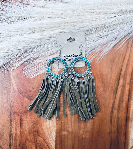 Olive Fringed & Turquoise Earrings