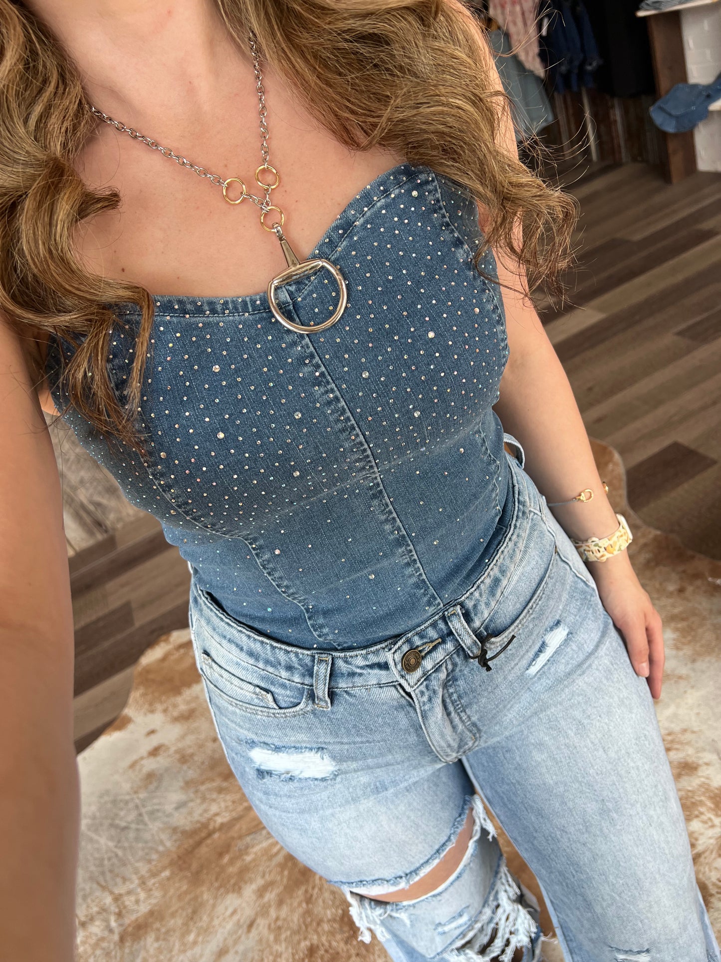 Denim Rhinestone Corset