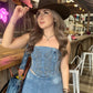 Denim Embroidered Lace Corset