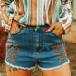 Rise Frayed Shorts W Camel Boot Stitch Embroidery