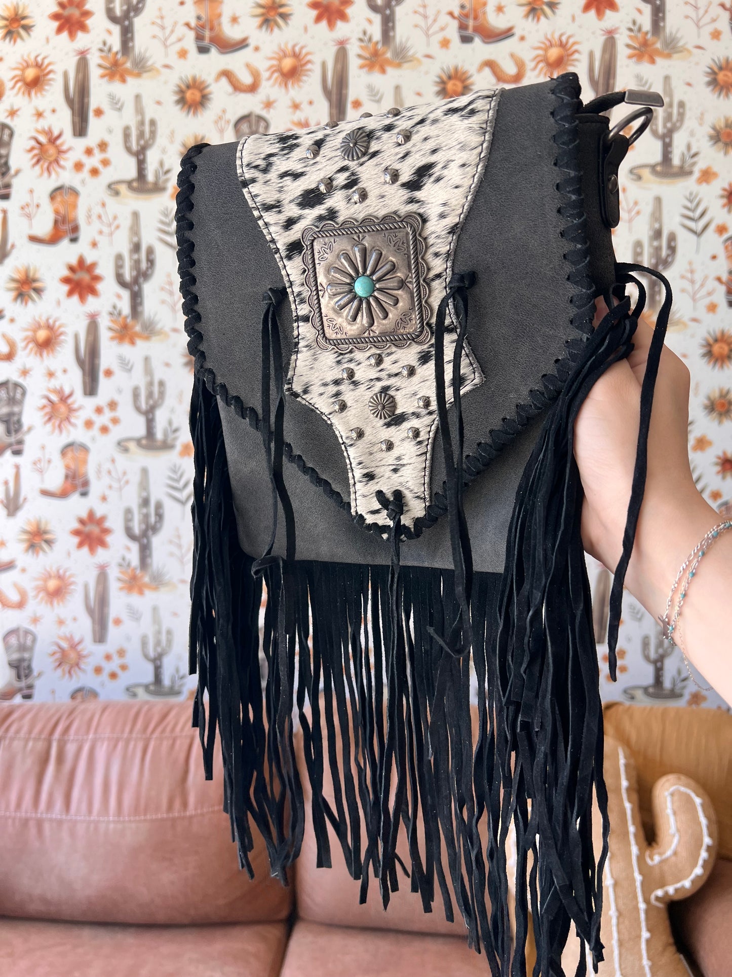 Trinity Ranch Fringe Cowhide Crossbody