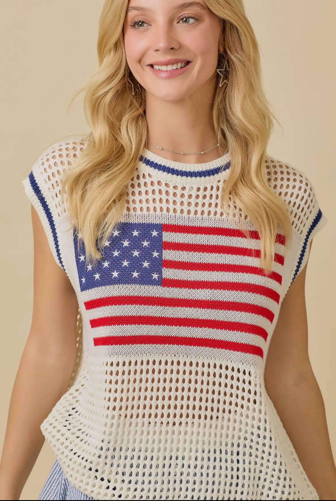 American Flag Crochet Sleeveless Top