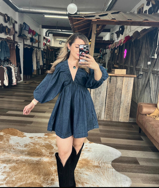RESTOCKED! The Blue Crush Puff Denim Dress