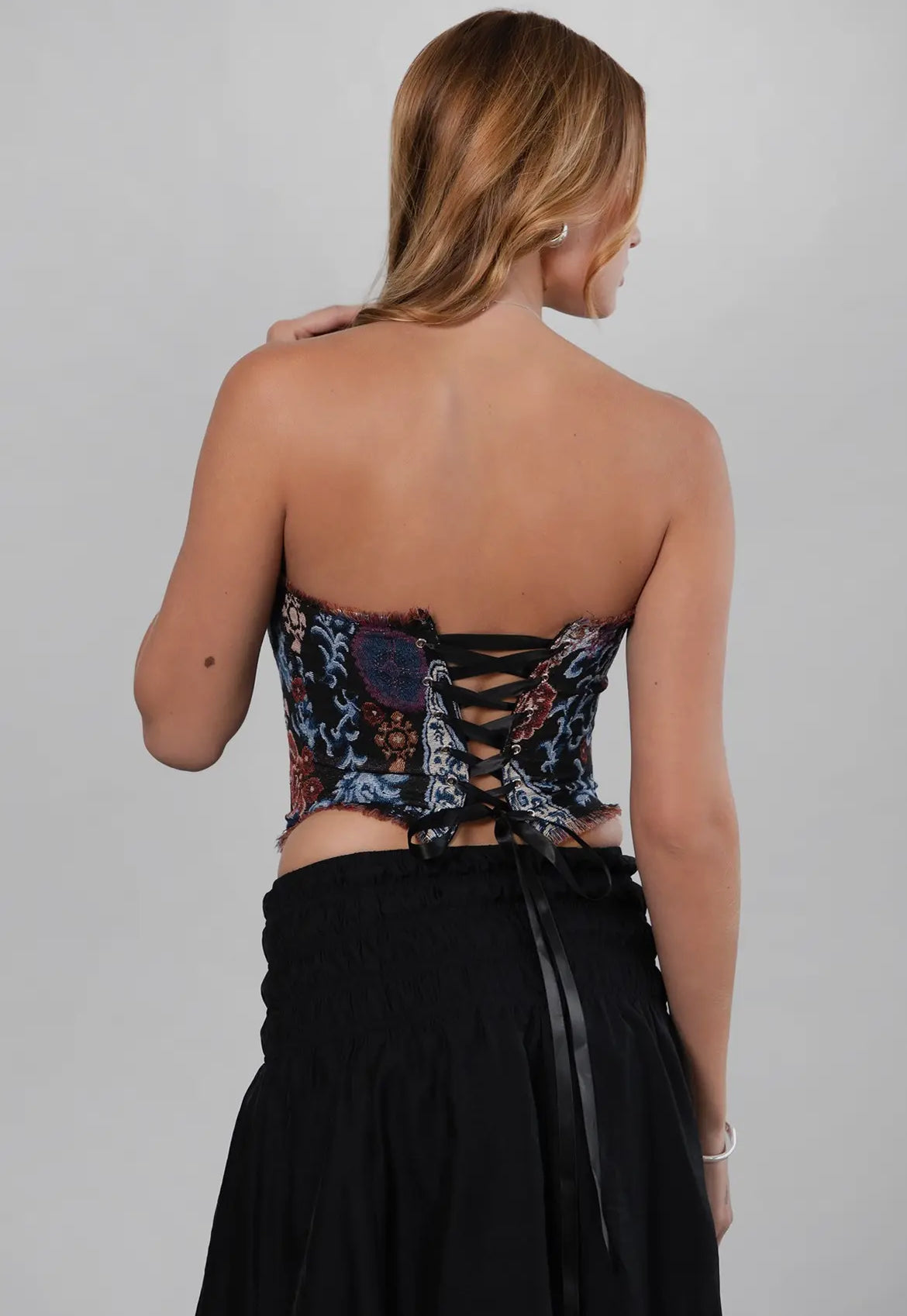 Multi Color Distressed Corset Top