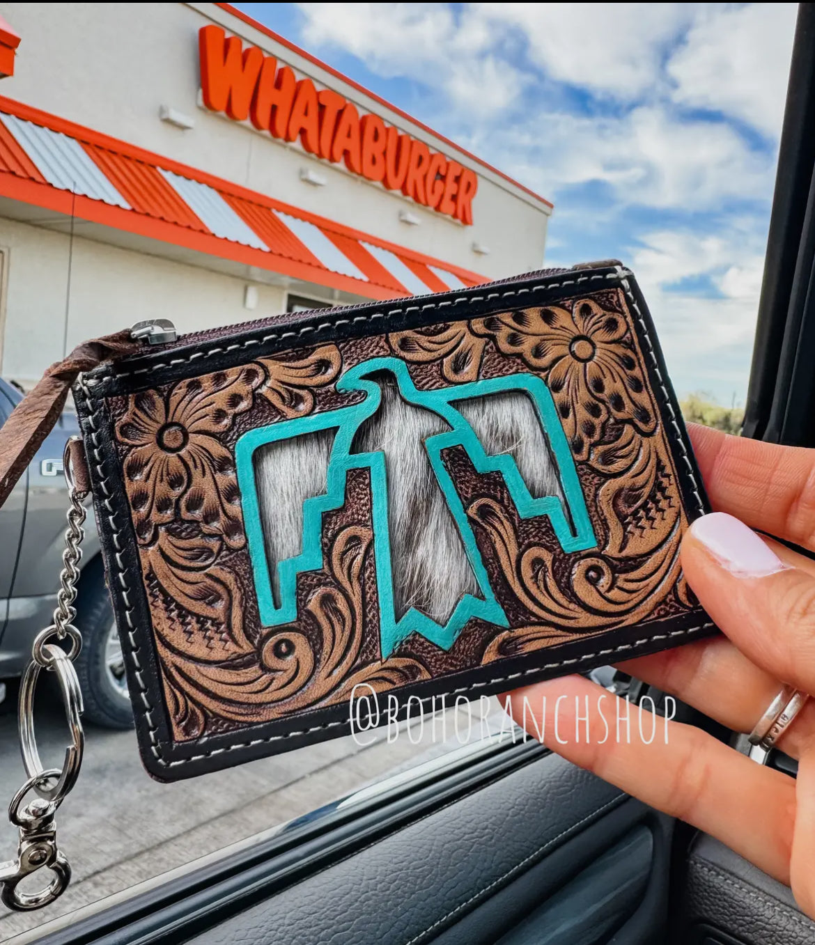 ThunderBird Western Cowhide Leather Keychain Wallet