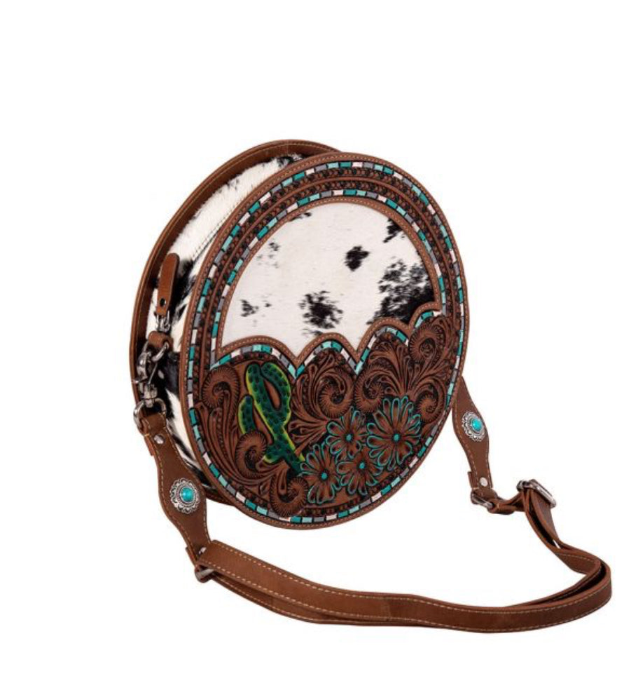 PRAIRIE DREAMS HAND-TOOLED ROUND BAG