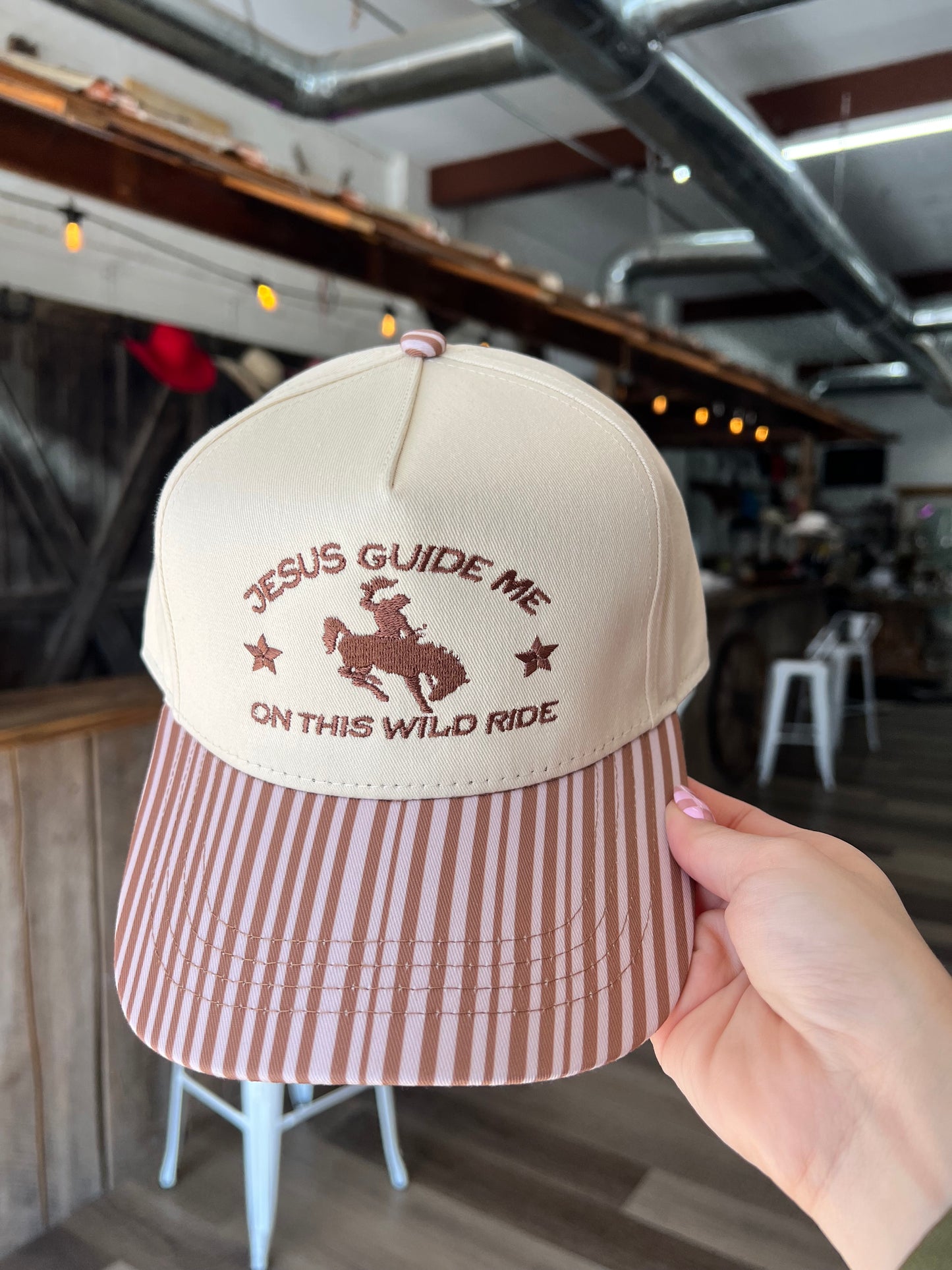 Jesus Guide Me On This Wild Ride Striped Hat