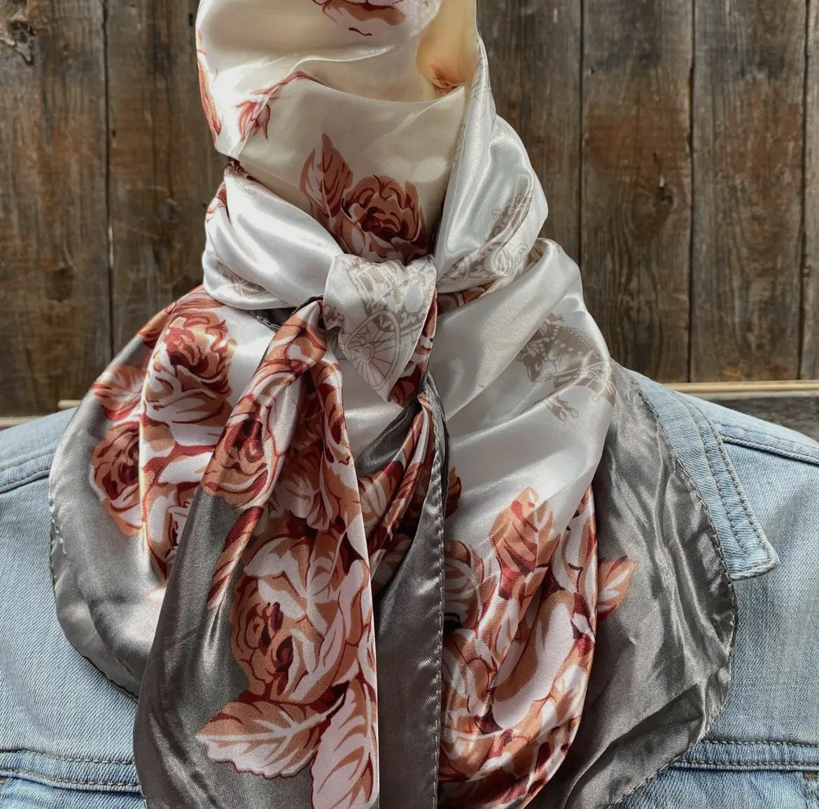 Grey & Pink Floral Wild Rag/Scarf ✨