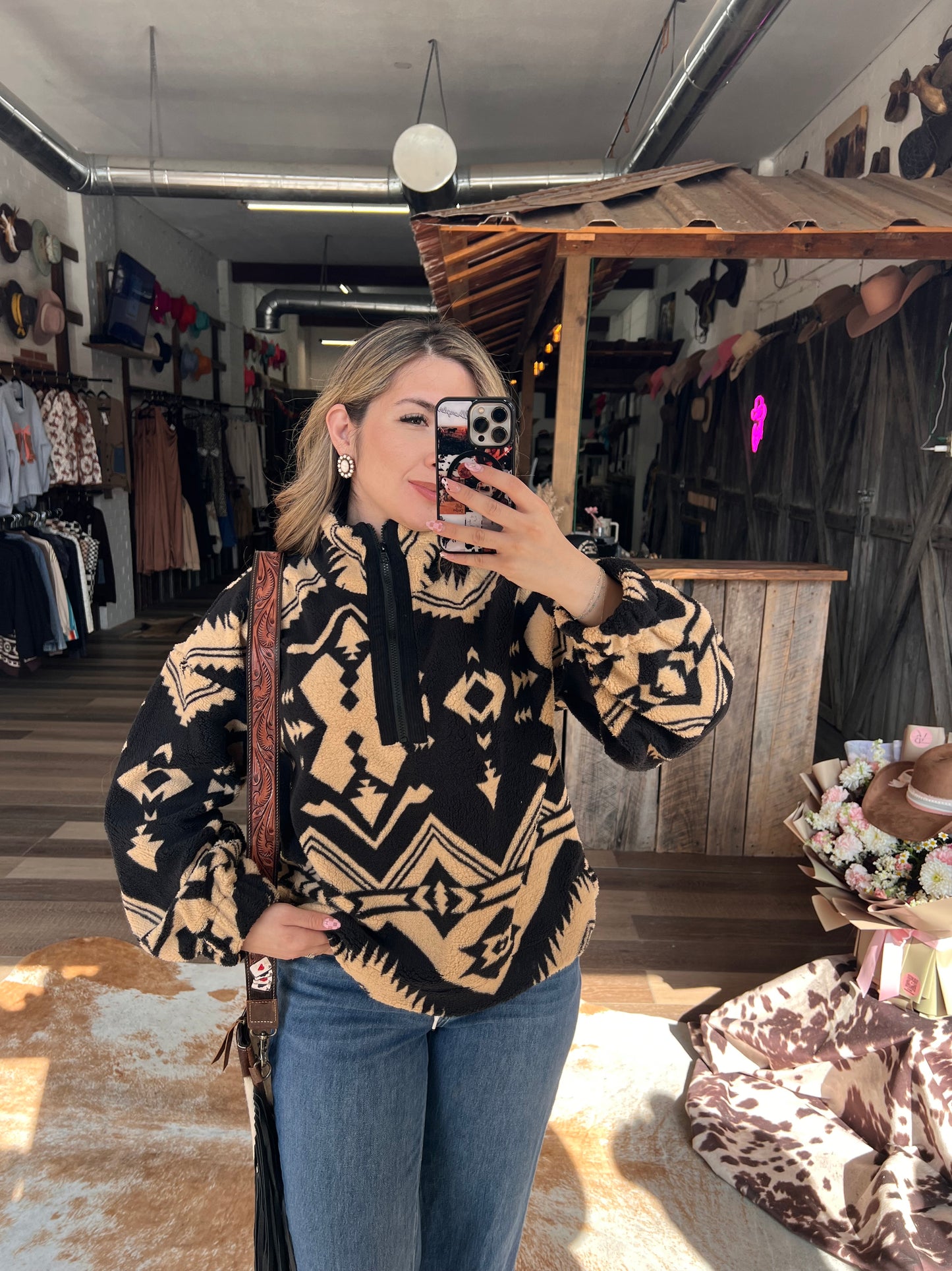 The Aztec Zip Up Fleece Top