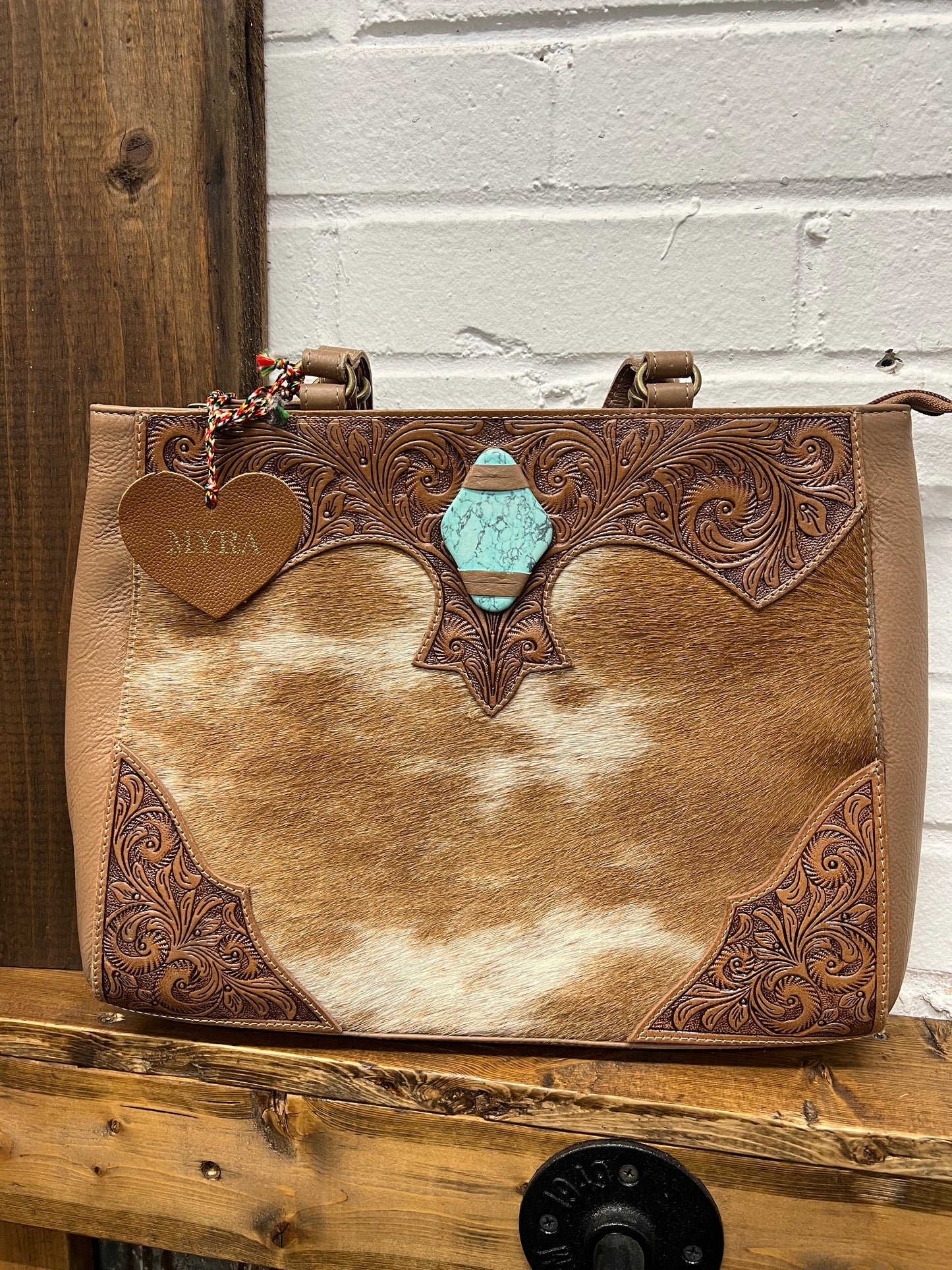 Tan & Turquoise Club Hand Tooled Bag