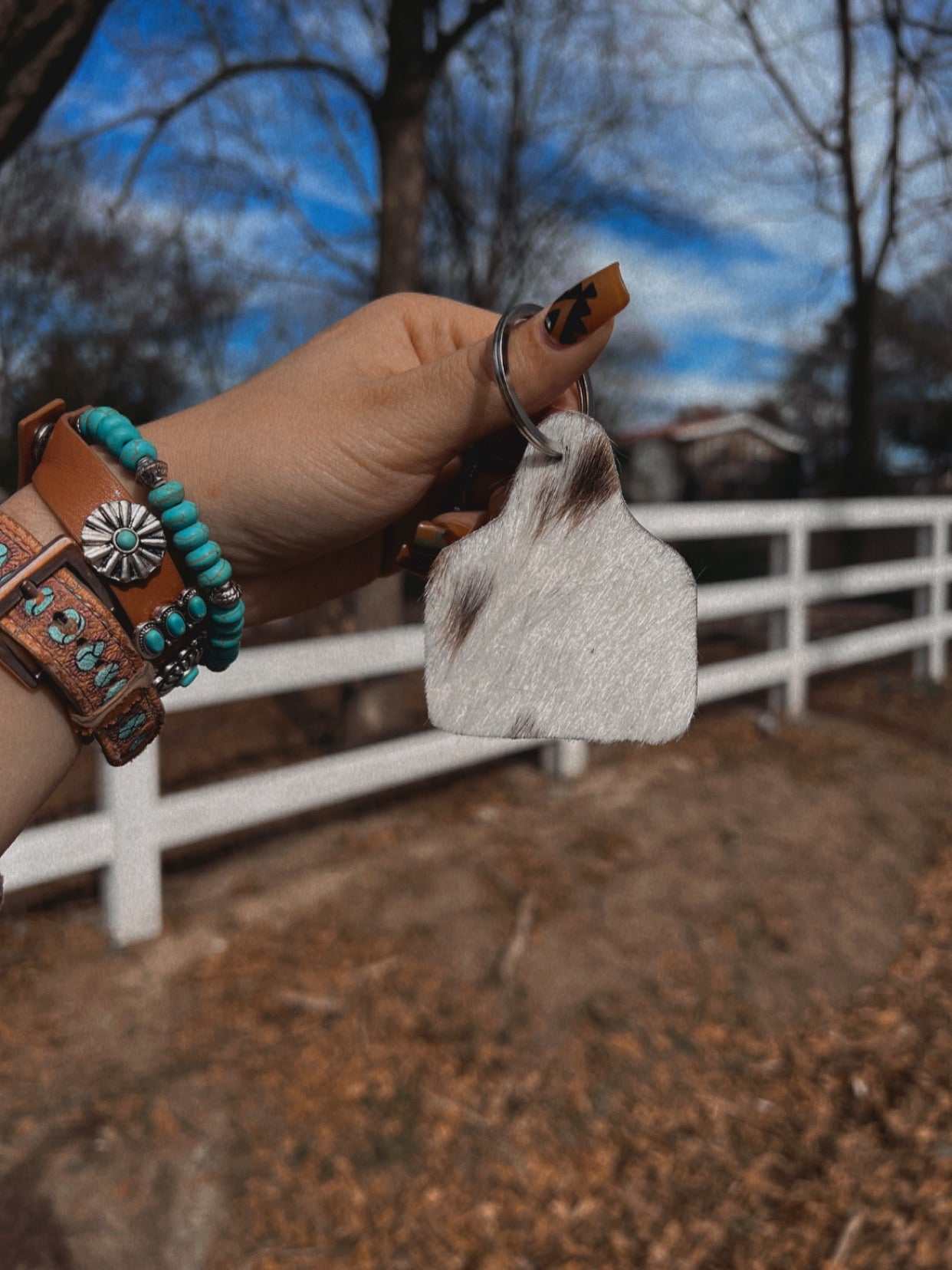 Cattle Tag Cowhide Custom Keychain