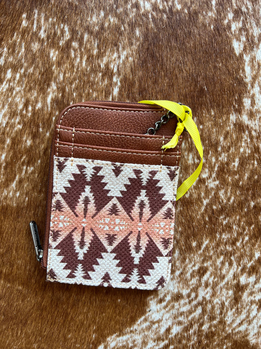 Wrangler Southwestern Art Print Mini Zip Card Case- Light Coffee