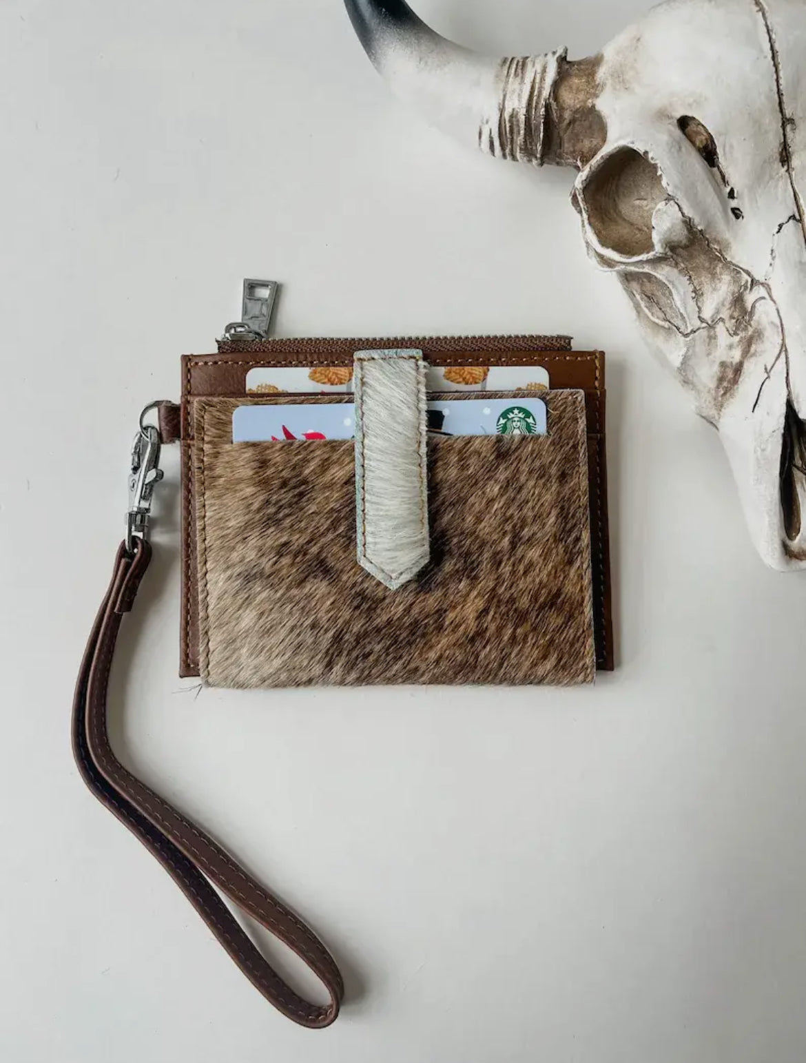 Western Cowhide Leather Wristlet Wallet