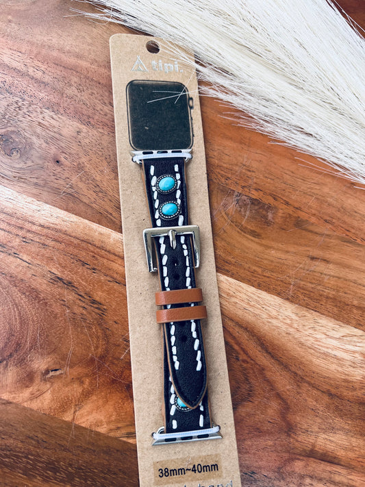 Leather & Turquoise Stone For Apple Watch