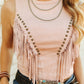 Soft Pink Suede Fringe Top