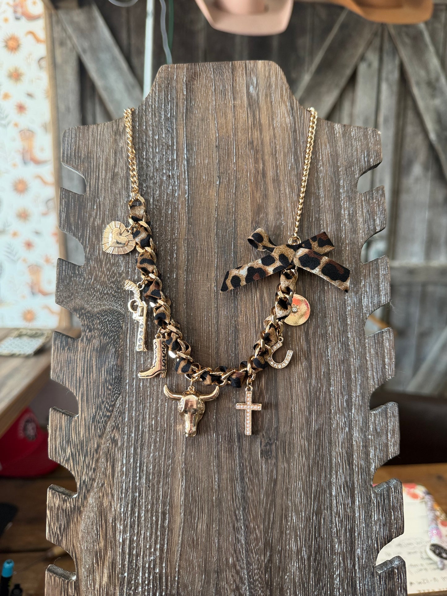 Cheetah print charm necklace