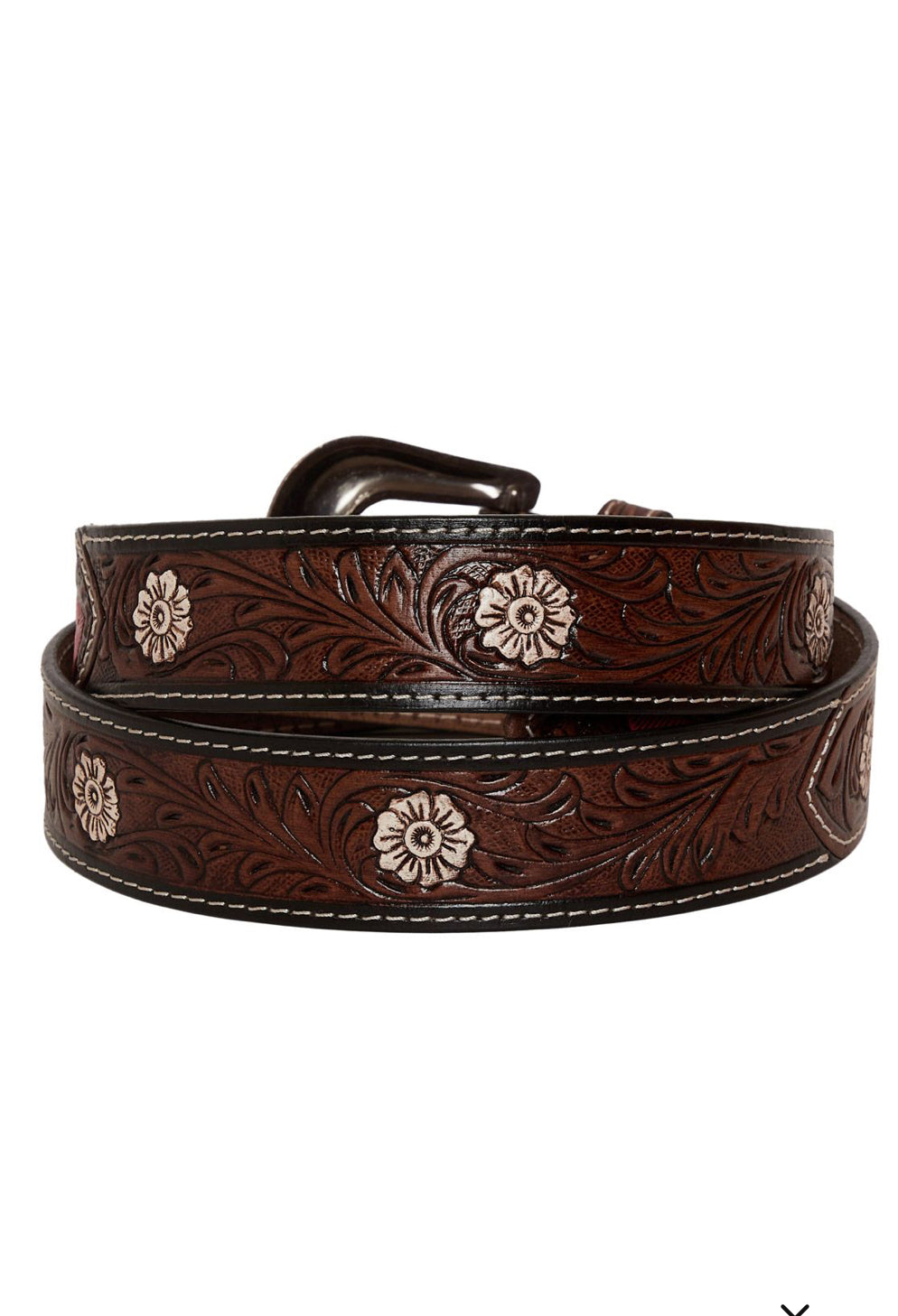 PINK FEATHER HAND-TOOLED LEATHER BELT 🪶