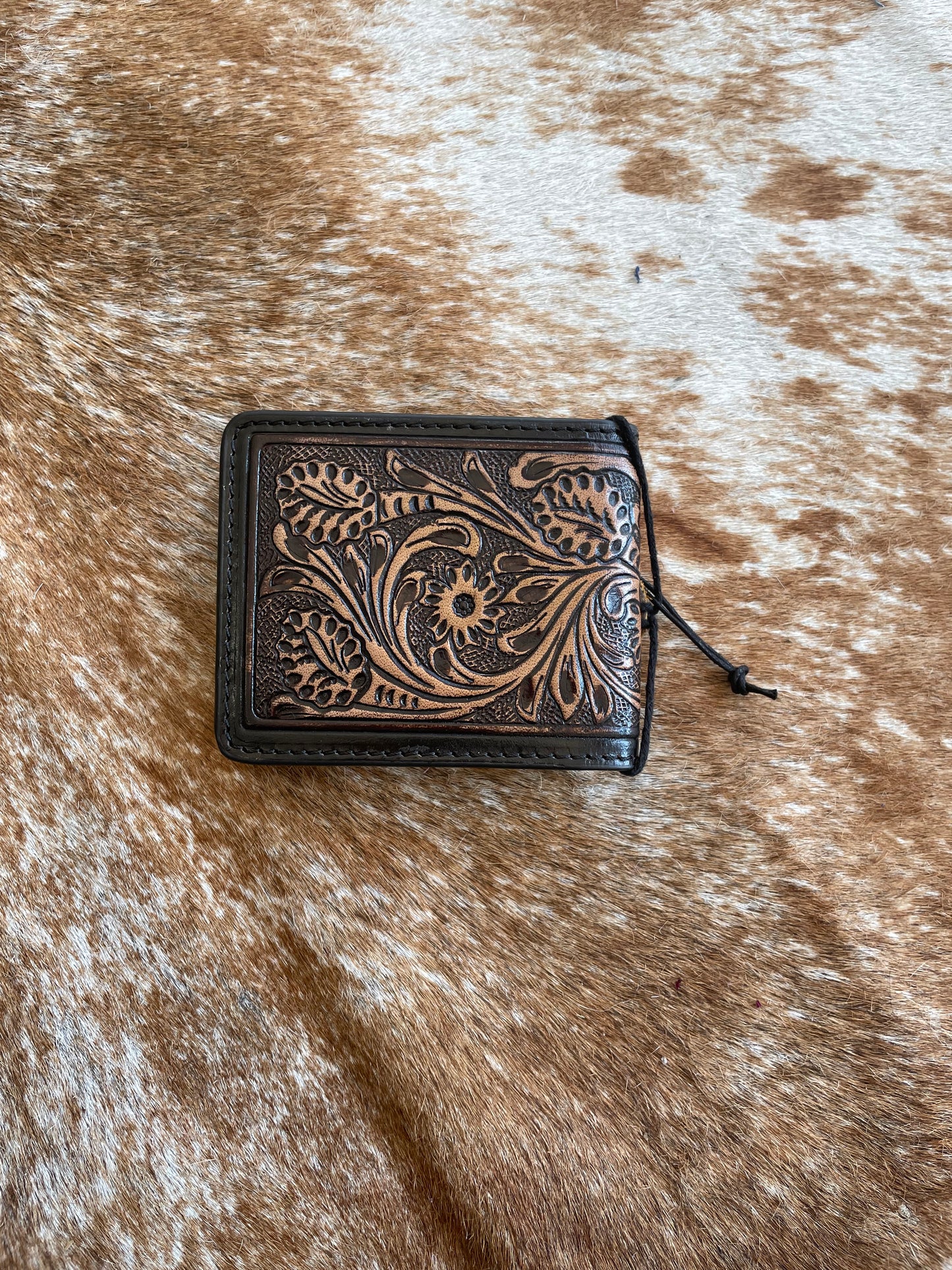 Dark Brown Floral Leather Wallet