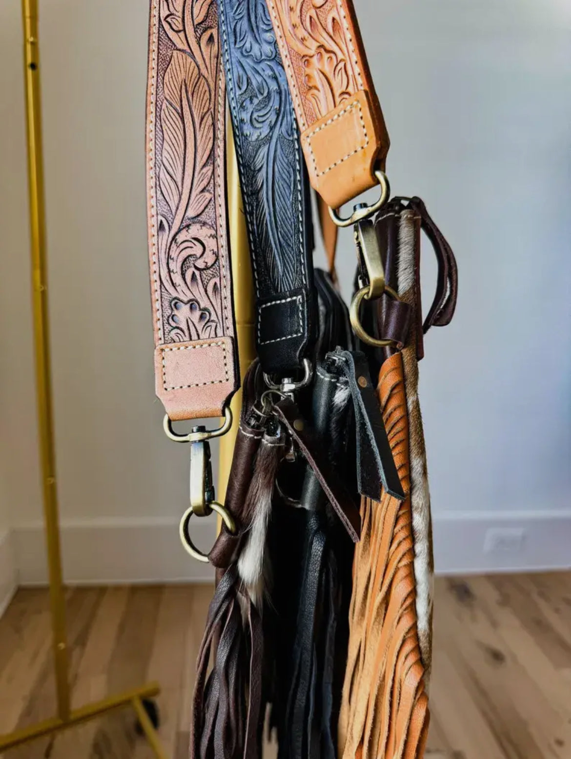 Dixie Black Crossbody Cowhide Western Tooled Leather Fringe Purse