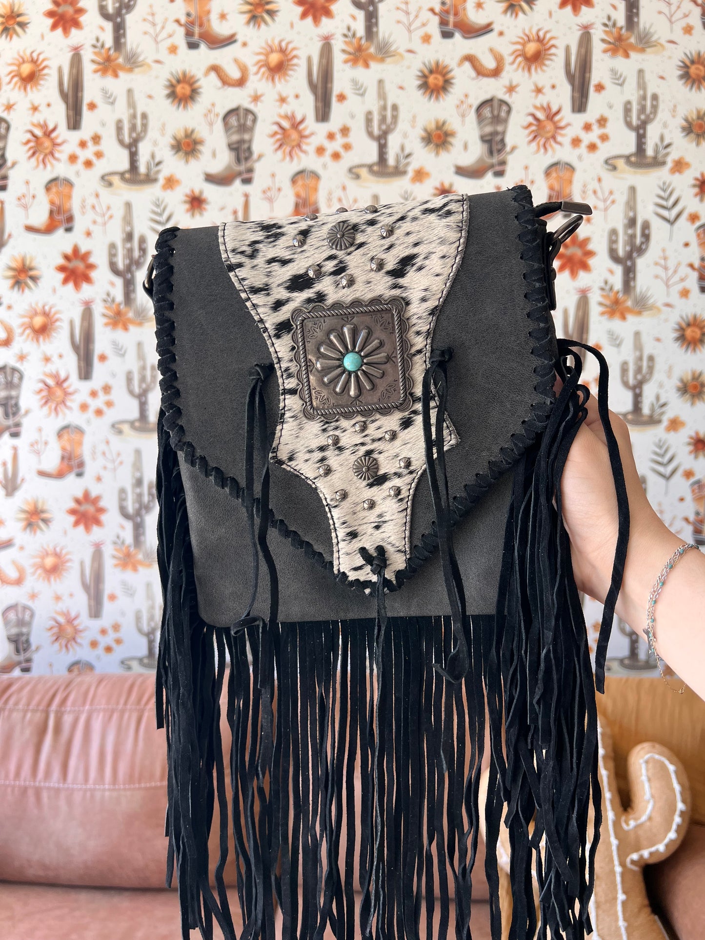 Trinity Ranch Fringe Cowhide Crossbody