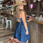 Strap Button Up Denim Dress